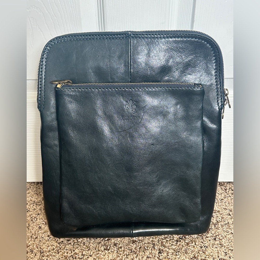 Dark Blue Leather Backpack